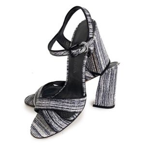 Stuart Weitzman Sandals Sunlover Black & White Embossed Leather 8M
